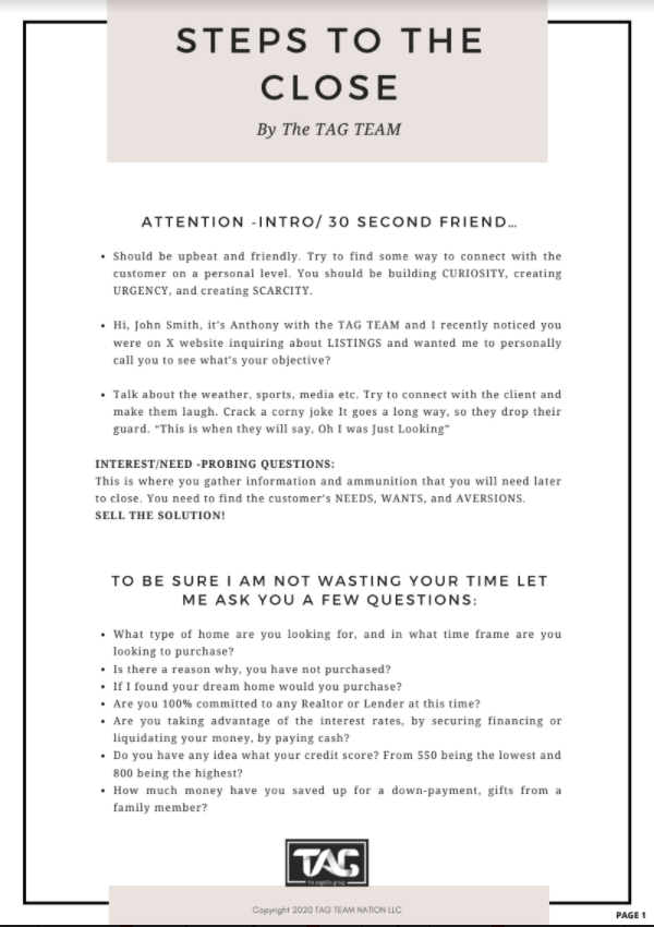 3-Pack: Steps to Close + Objections from Leads Script + TEXT Scripts